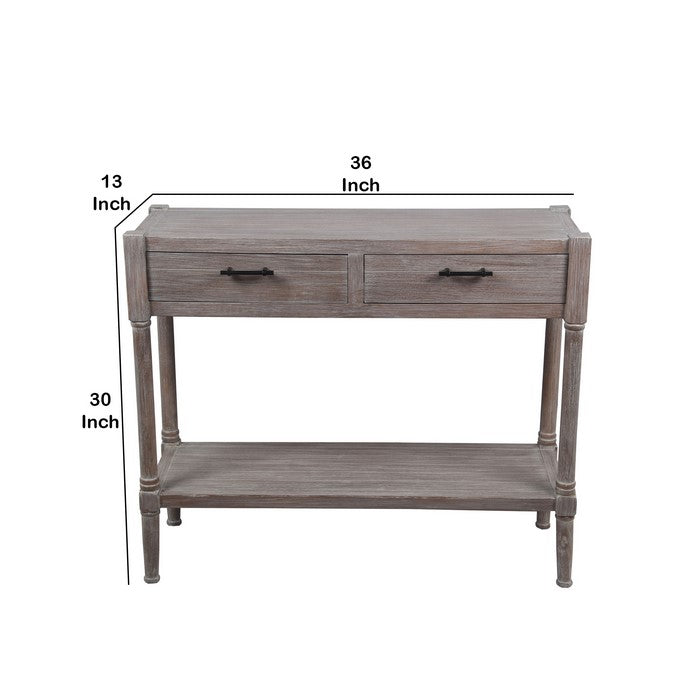 Wooden Console Table with Two Drawers and One Open Shelf, Brown