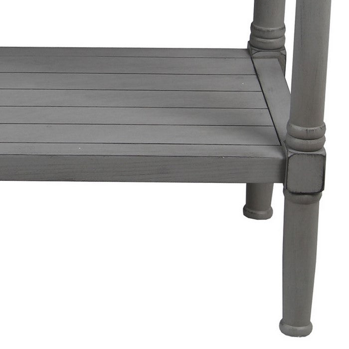 Wooden Console Table with Two Drawers and One Open Shelf, Gray