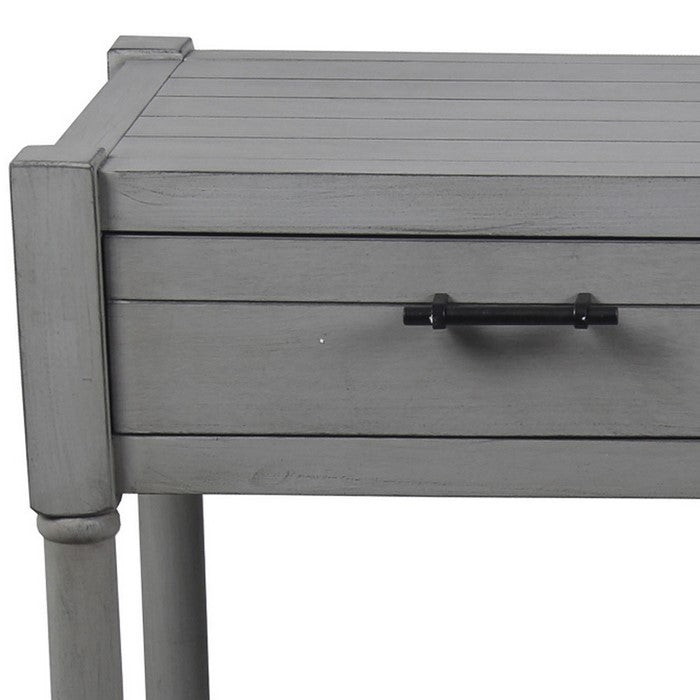 Wooden Console Table with Two Drawers and One Open Shelf, Gray
