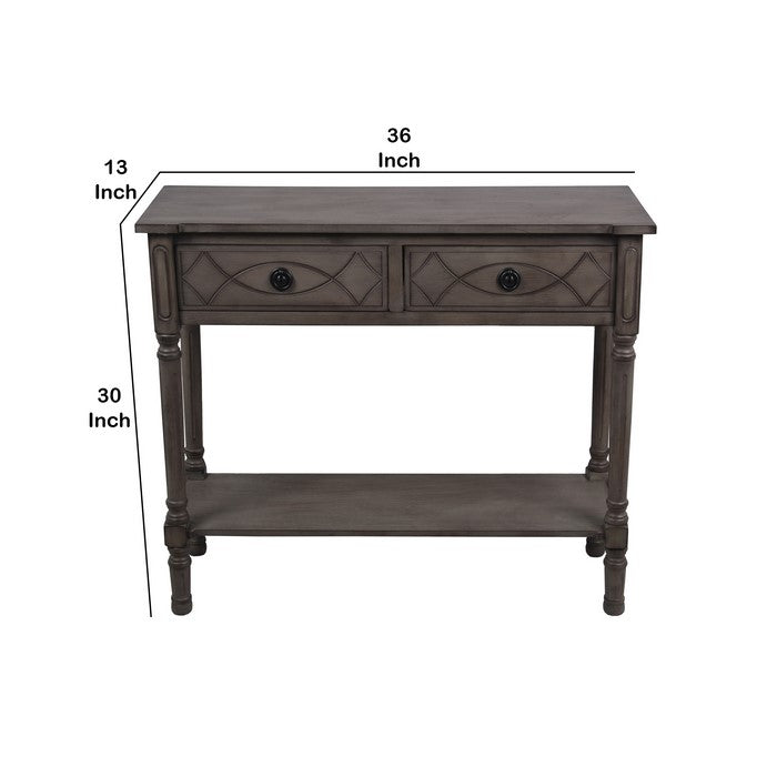 Wooden Console Table with Two Drawers and One Open Shelf, Brown