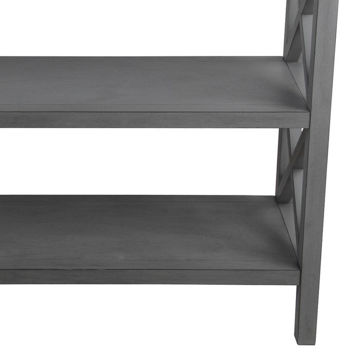 Wooden Console Table with Two Open Shelves and X Style Braces, Gray