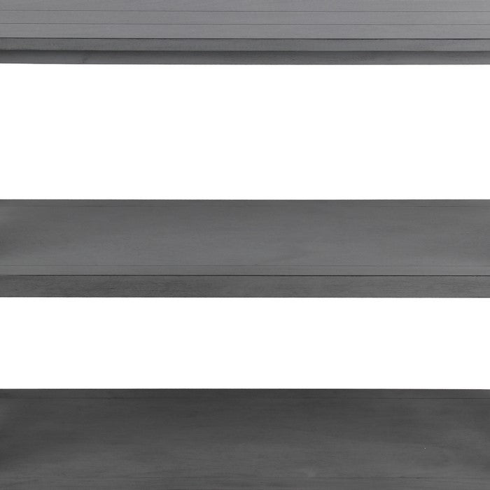 Wooden Console Table with Two Open Shelves and X Style Braces, Gray
