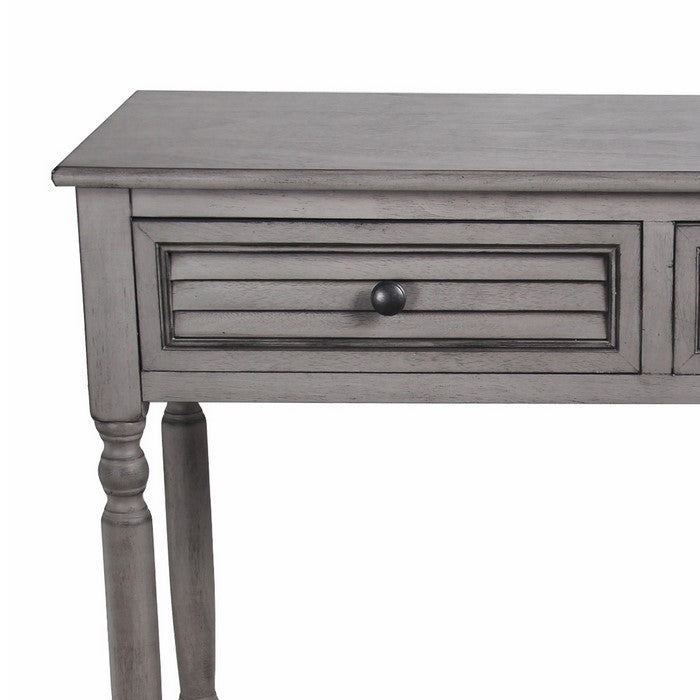 Transitional Wooden Console Table with 2 Louvered Front Drawers, Gray