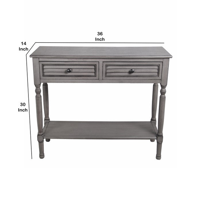 Transitional Wooden Console Table with 2 Louvered Front Drawers, Gray