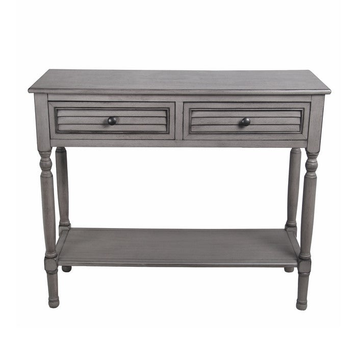 Transitional Wooden Console Table with 2 Louvered Front Drawers, Gray