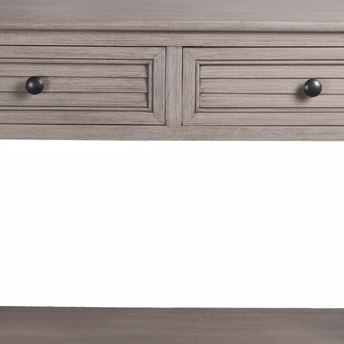 Wooden Console Table with 2 Louvered Drawers and 1 Open Shelve, Gray