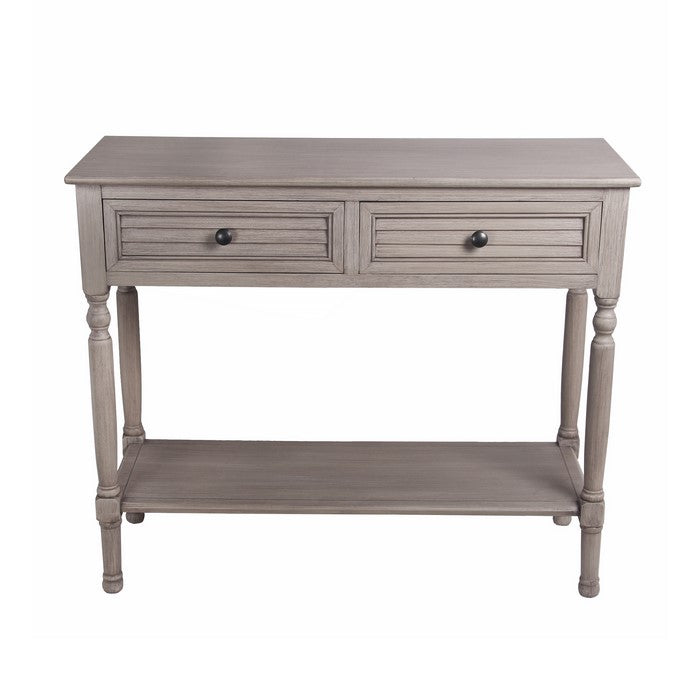 Wooden Console Table with 2 Louvered Drawers and 1 Open Shelve, Gray