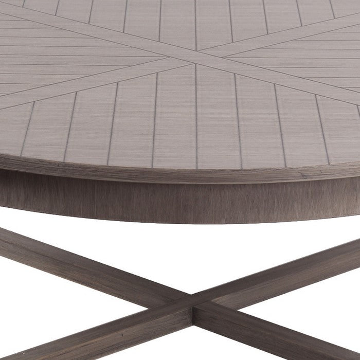 Wooden Round Coffee Table with Grooved Panel Design, Brown