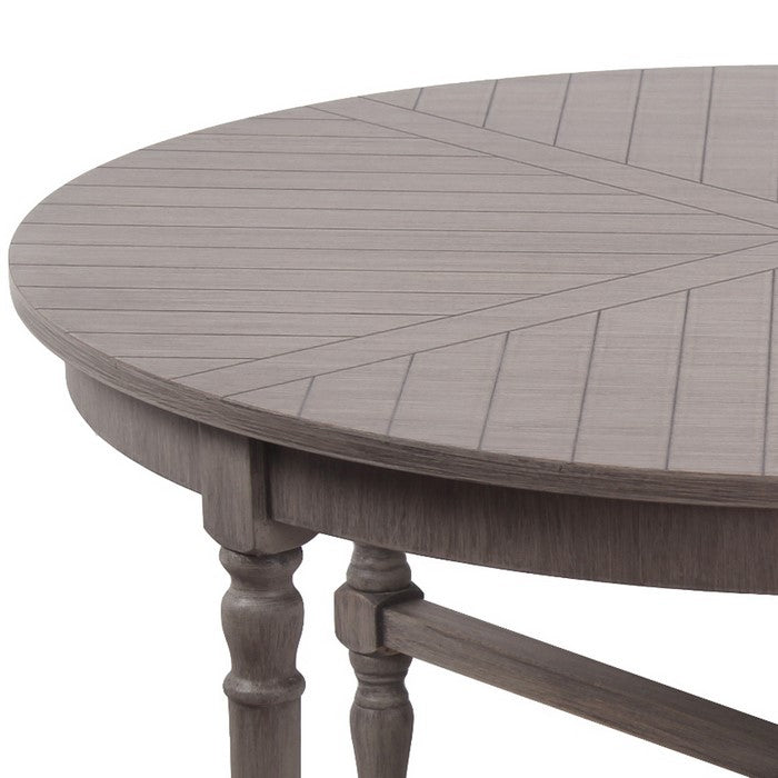 Wooden Round Coffee Table with Grooved Panel Design, Brown