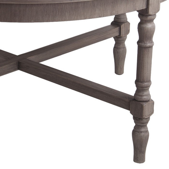 Wooden Round Coffee Table with Grooved Panel Design, Brown