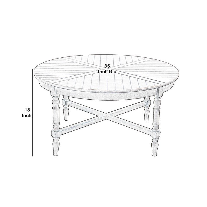 Wooden Round Coffee Table with Grooved Panel Design, Brown