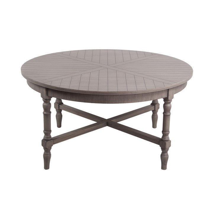 Wooden Round Coffee Table with Grooved Panel Design, Brown