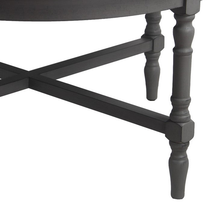 Wooden Round Coffee Table with Grooved Panel Design, Gray