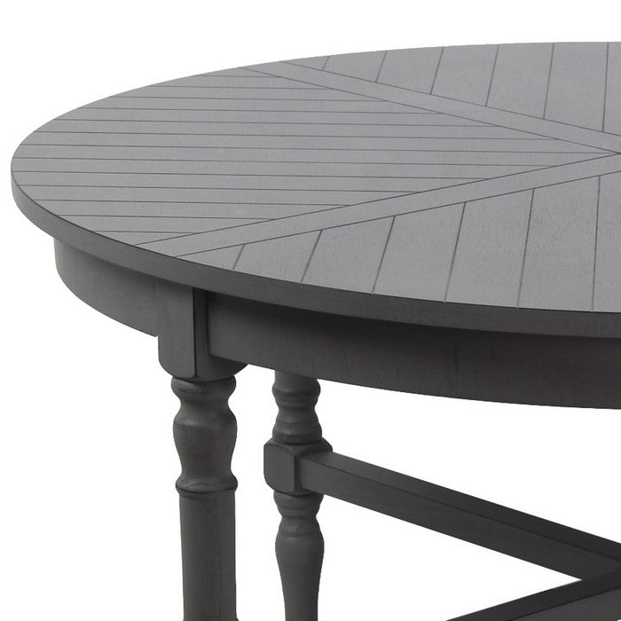 Wooden Round Coffee Table with Grooved Panel Design, Gray