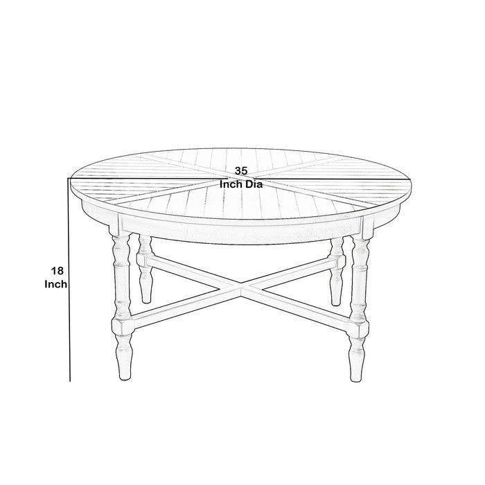 Wooden Round Coffee Table with Grooved Panel Design, Gray