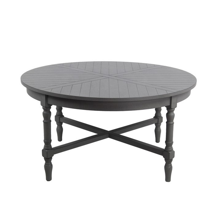 Wooden Round Coffee Table with Grooved Panel Design, Gray