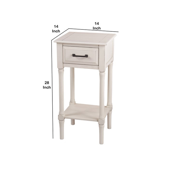 Wooden Accent Table with 1 Spacious Drawer and Open Shelve, White