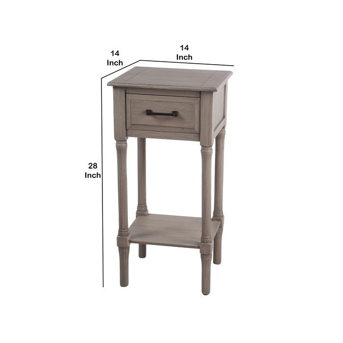 Wooden Accent Table with 1 Spacious Drawer and Open Shelve, Brown
