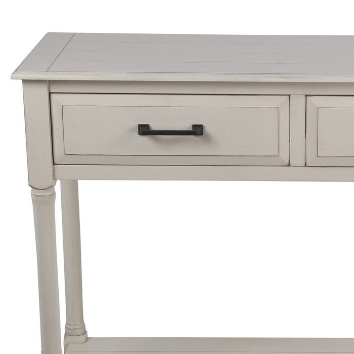 Wooden Console Table with Two Beveled Front Drawers, White