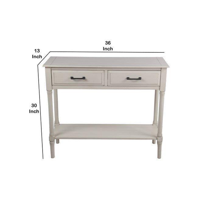 Wooden Console Table with Two Beveled Front Drawers, White
