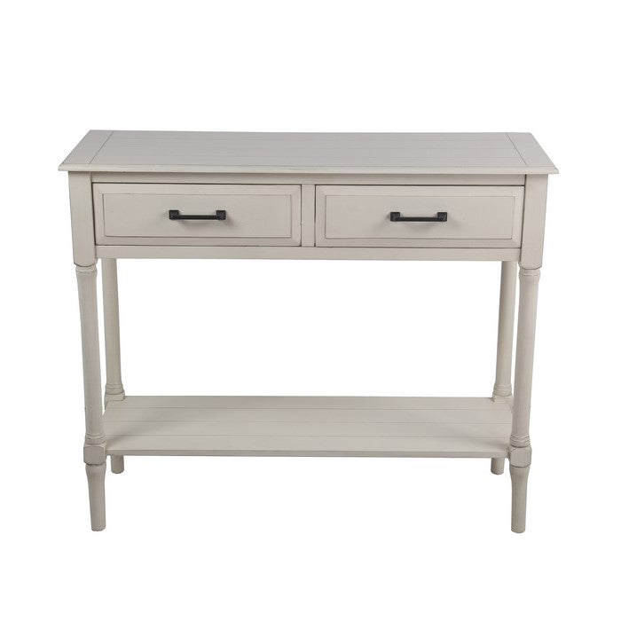 Wooden Console Table with Two Beveled Front Drawers, White