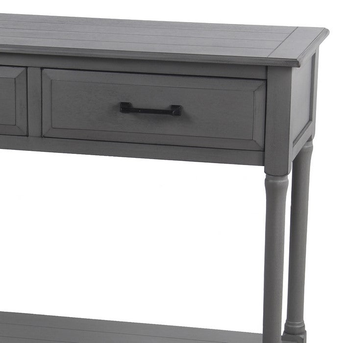 Wooden Console Table with Two Beveled Front Drawers, Gray