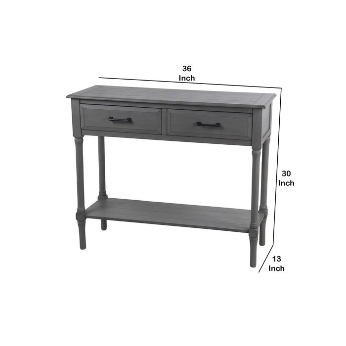 Wooden Console Table with Two Beveled Front Drawers, Gray