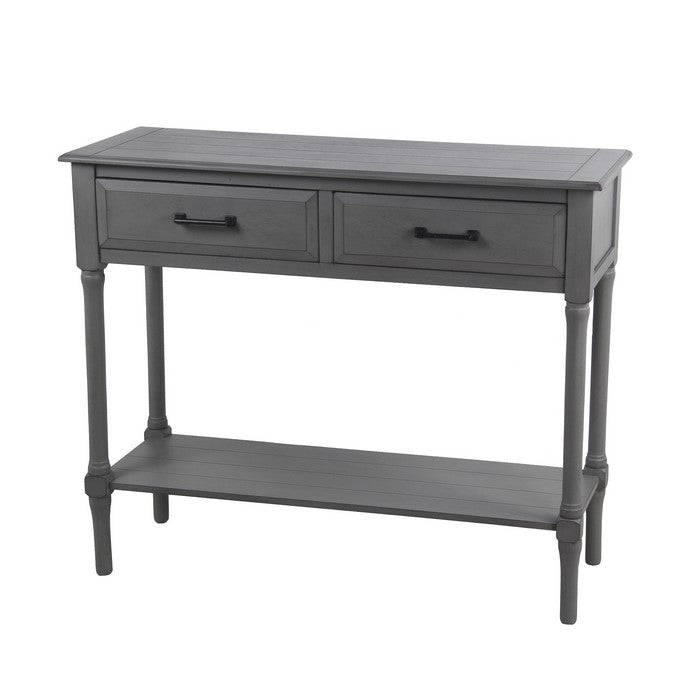 Wooden Console Table with Two Beveled Front Drawers, Gray