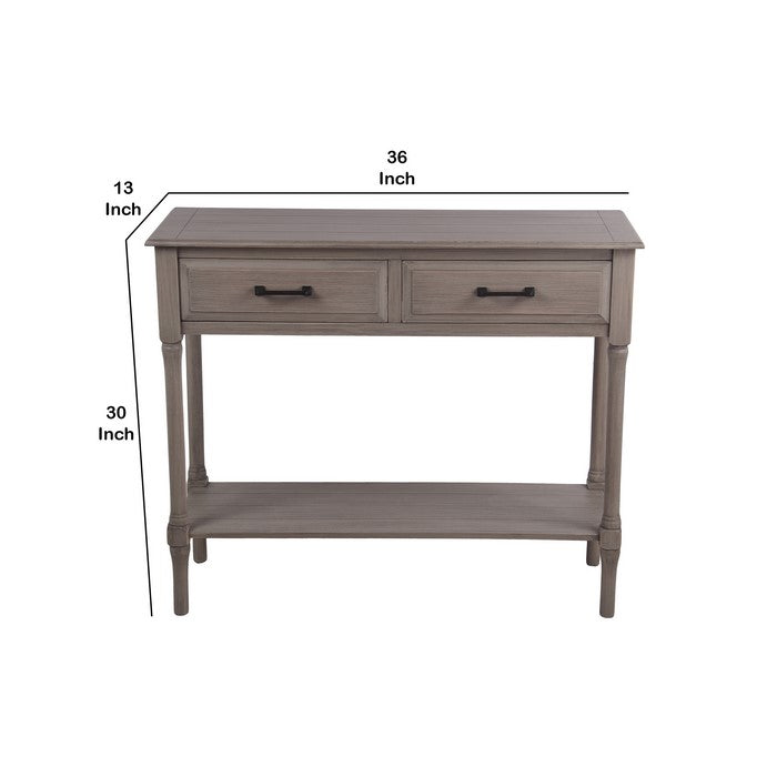 Wooden Console Table with Two Beveled Front Drawers, Brown