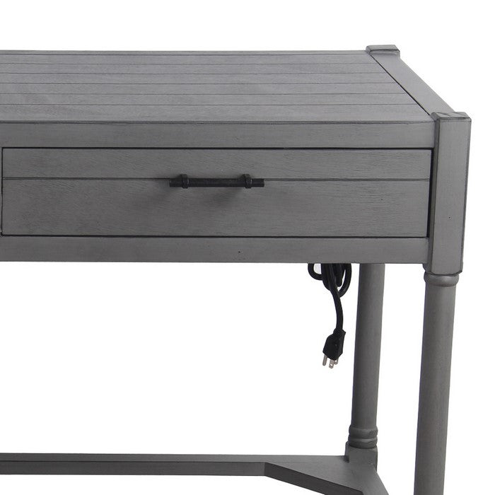 Wooden Writing Desk with 2 Spacious Drawers and USB Port, Gray