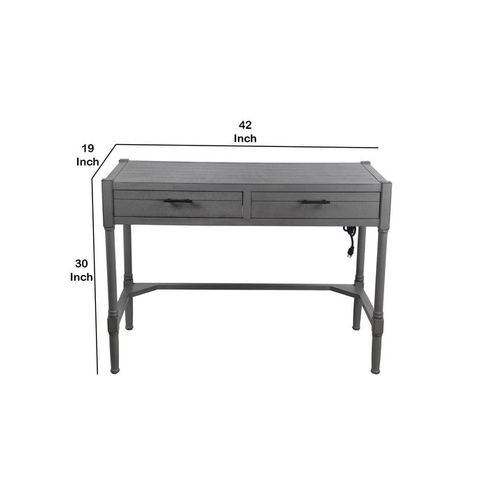 Wooden Writing Desk with 2 Spacious Drawers and USB Port, Gray