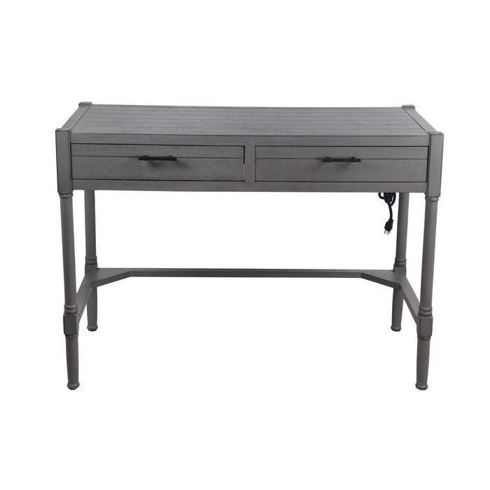 Wooden Writing Desk with 2 Spacious Drawers and USB Port, Gray