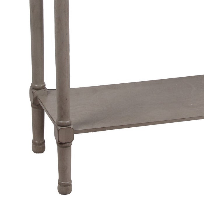 Wooden Console Table with 2 Basket Like Drawers and 1 Open Shelf, Gray