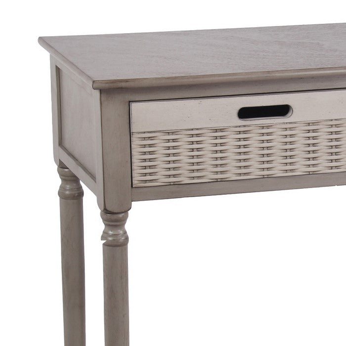 Wooden Console Table with 2 Basket Like Drawers and 1 Open Shelf, Gray