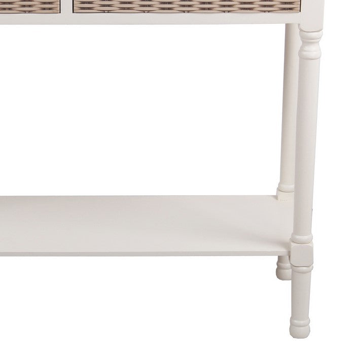 Wooden Console Table with 2 Basket Like Drawers, White and Brown