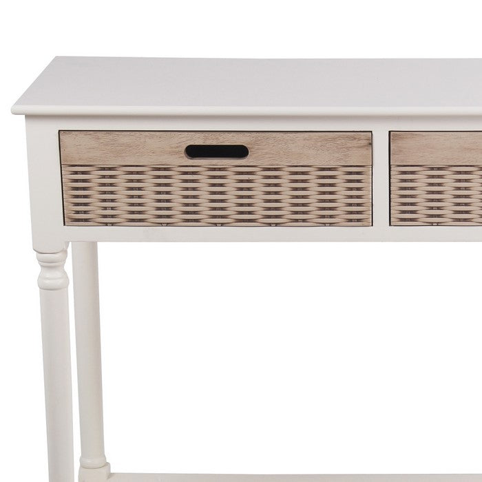 Wooden Console Table with 2 Basket Like Drawers, White and Brown