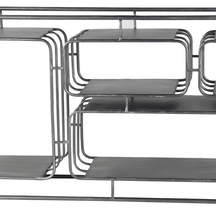 Industrial Style Metal Wall Shelf with 4 Spacious Cubbies, Silver