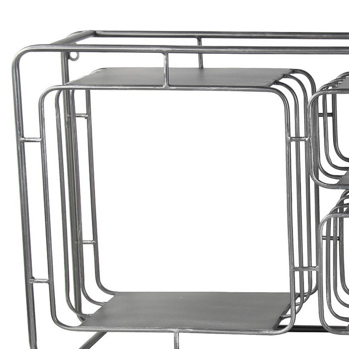 Industrial Style Metal Wall Shelf with 4 Spacious Cubbies, Silver