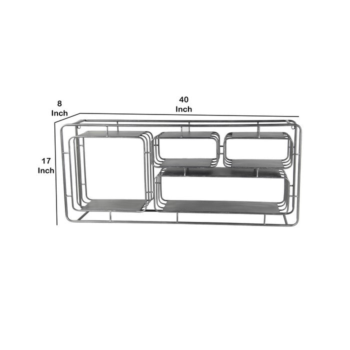Industrial Style Metal Wall Shelf with 4 Spacious Cubbies, Silver