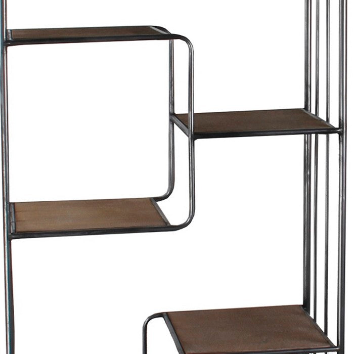 Metal and Wood Accent Rack with 9 Spacious Shelves, Black and Brown