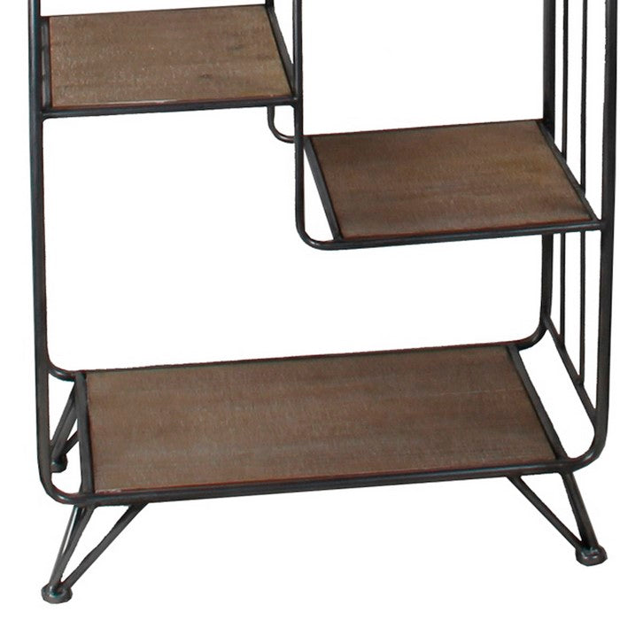 Metal and Wood Accent Rack with 9 Spacious Shelves, Black and Brown
