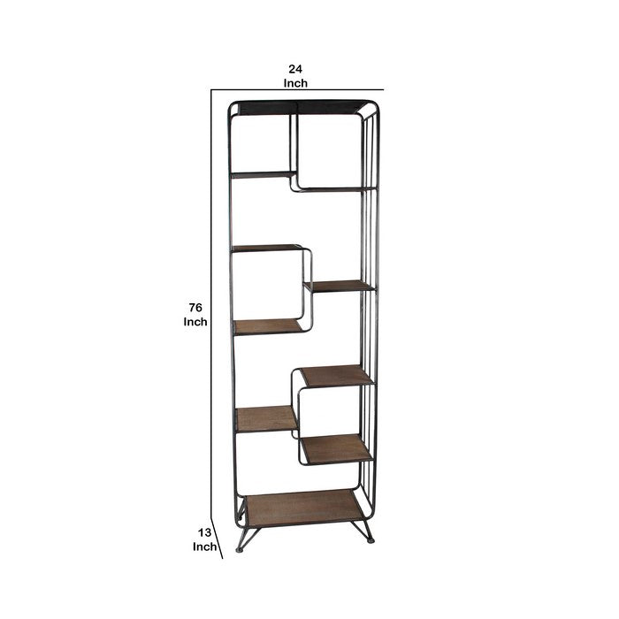 Metal and Wood Accent Rack with 9 Spacious Shelves, Black and Brown