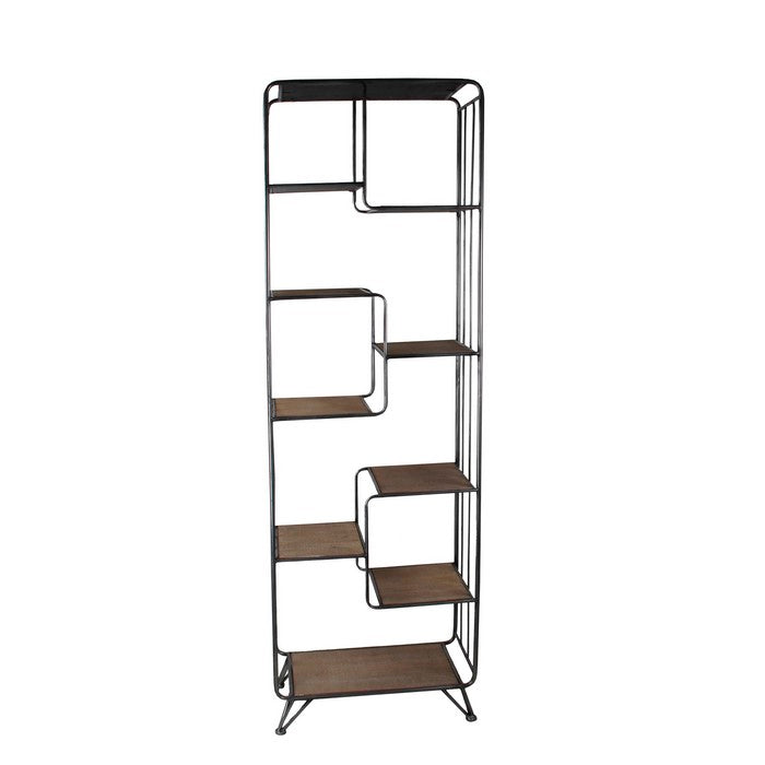 Metal and Wood Accent Rack with 9 Spacious Shelves, Black and Brown