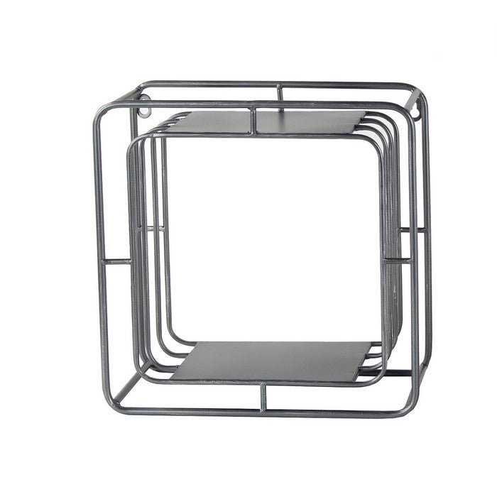 Square Metal Wall Cubes with Open Shelf, Set of 2, Silver