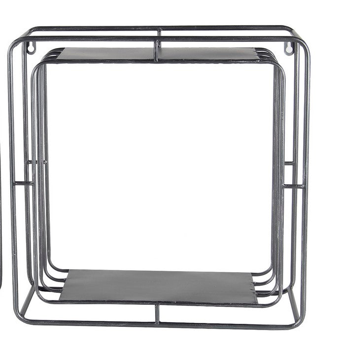 Square Metal Wall Cubes with Open Shelf, Set of 2, Silver