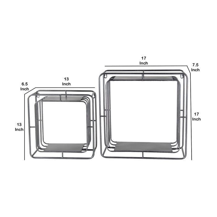 Square Metal Wall Cubes with Open Shelf, Set of 2, Silver