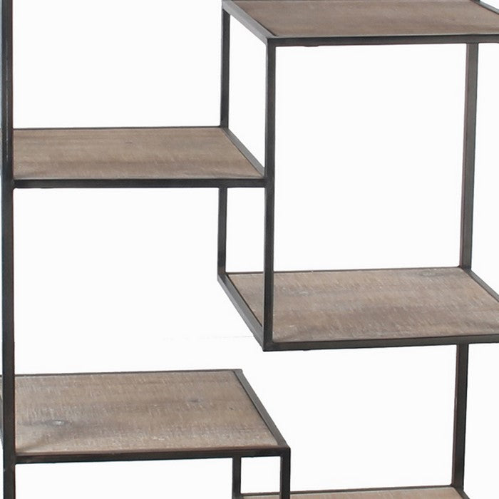 Wood and Metal Bakers Rack with 9 Open Shelves, Brown and Black