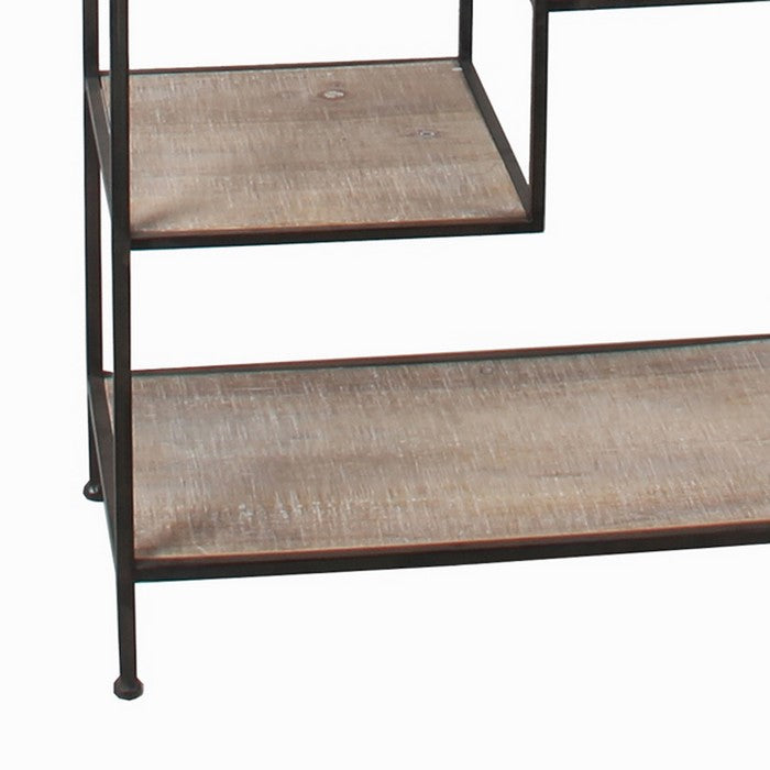 Wood and Metal Bakers Rack with 9 Open Shelves, Brown and Black