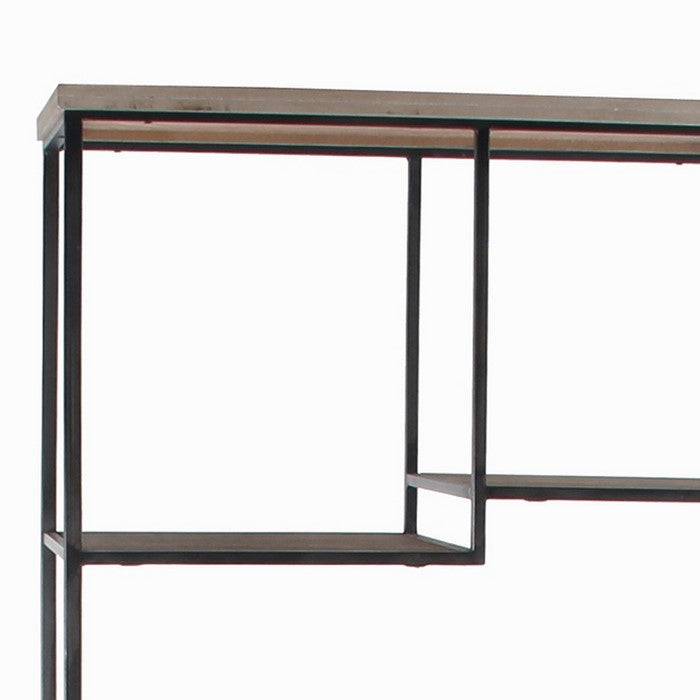 Wood and Metal Bakers Rack with 9 Open Shelves, Brown and Black