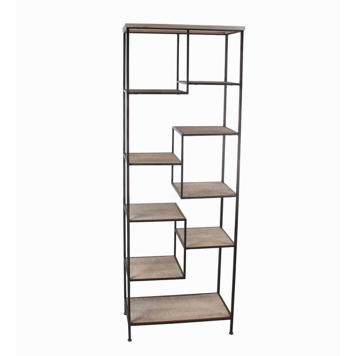 Wood and Metal Bakers Rack with 9 Open Shelves, Brown and Black